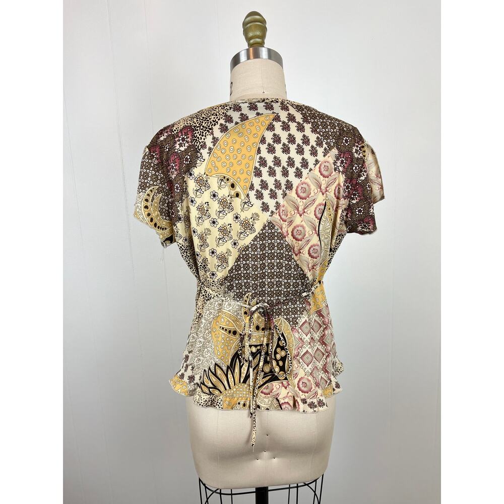 Vintage Y2K Brown Mixed Print‎ Pattern Top Large No Boundaries Fairy Cyber 2000s - Picture 7 of 14